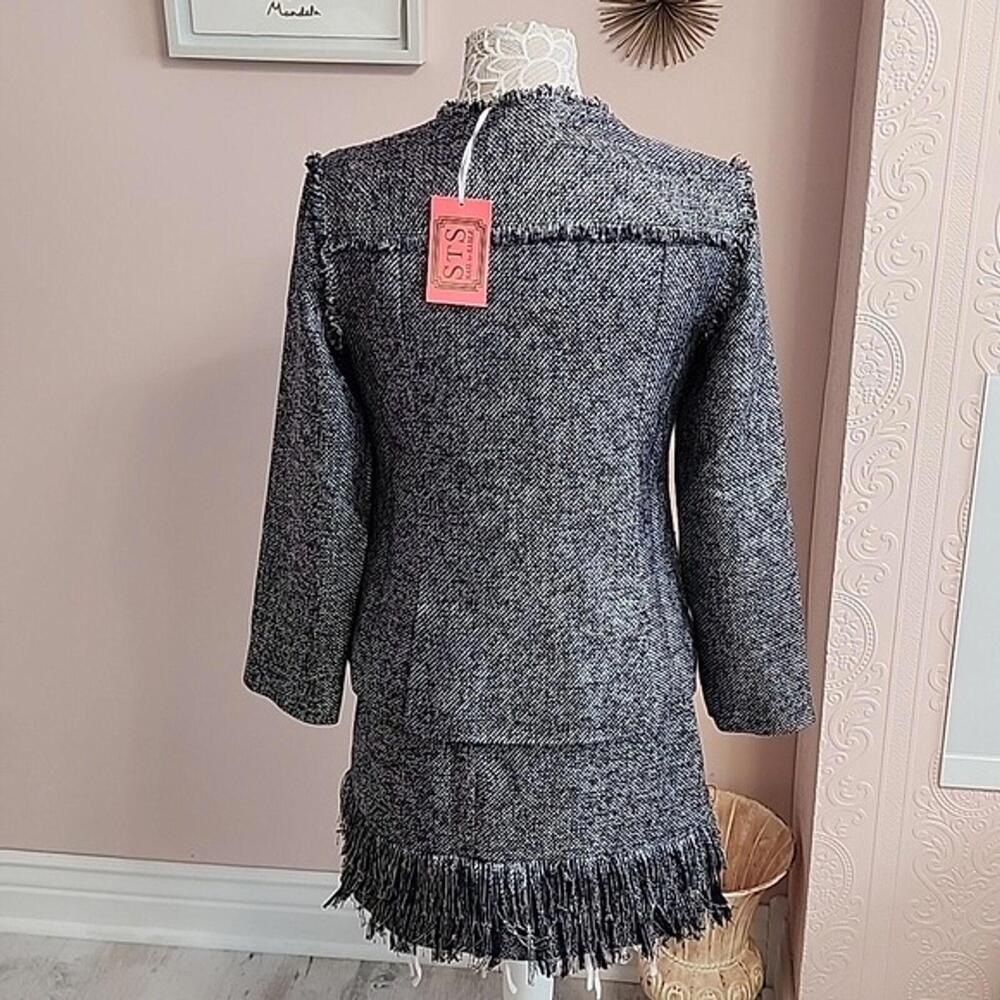NWT STS Sail to Sable Metallic Mercer Navy suit skirt set fringe blaze 4 S T13 - Picture 11 of 12